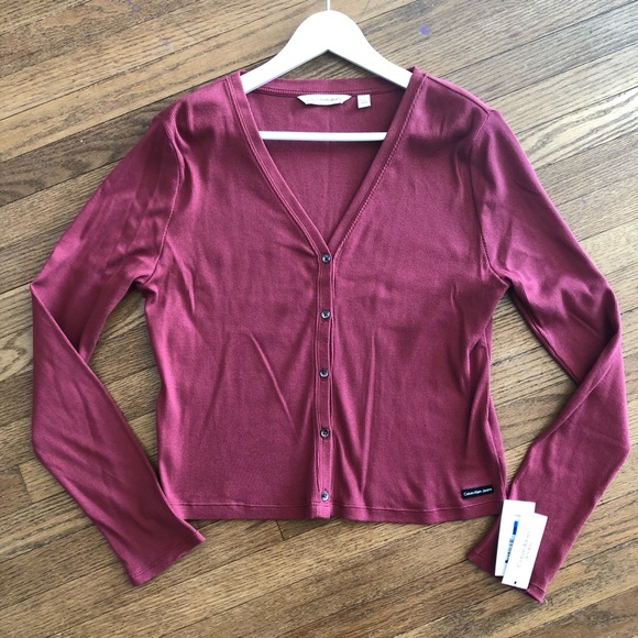 Calvin Klein Jeans Cropped V-neck Long Sleeve Button Front Cotton Cardigan  XL - Picture 1 of 4